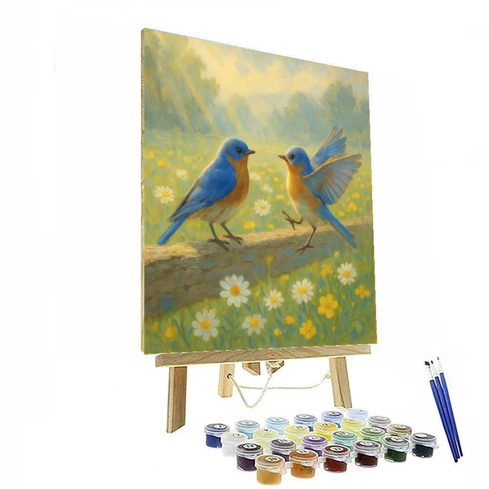 Spring Fence Bluebirds And Wildflowers Paint by numbers art