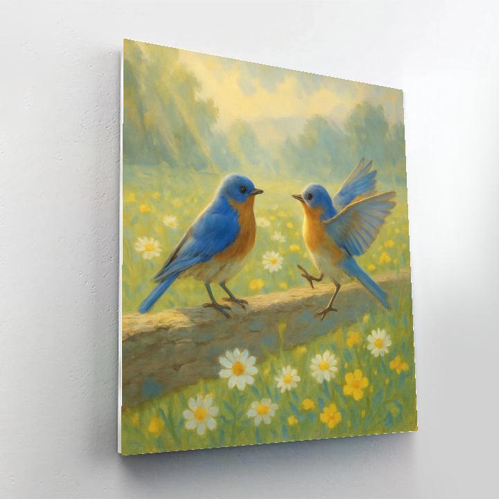 Spring Fence Bluebirds And Wildflowers Paint by numbers art