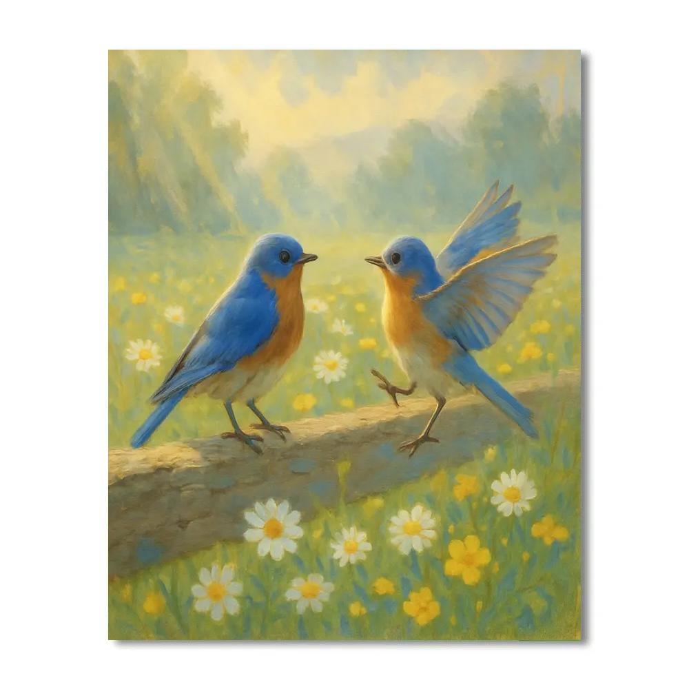 Spring Fence Bluebirds And Wildflowers Paint by numbers art