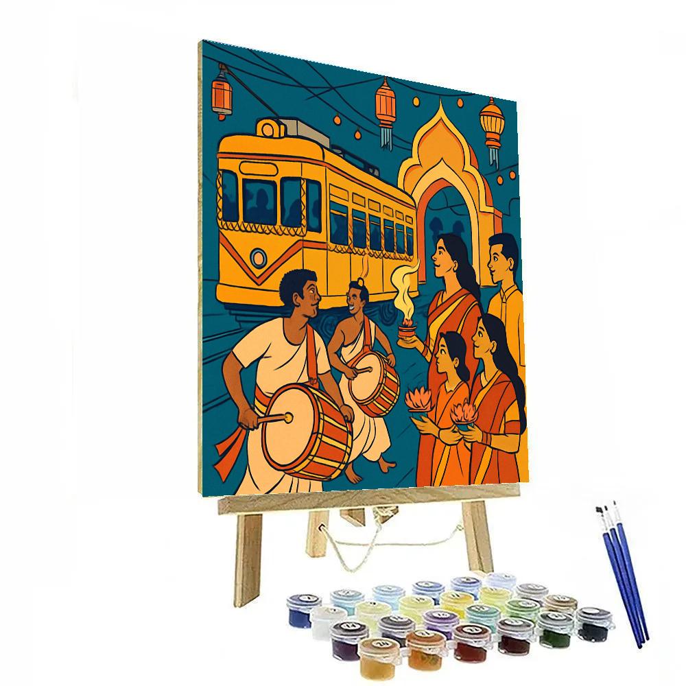 Kolkata Tram Festival In India paint by color