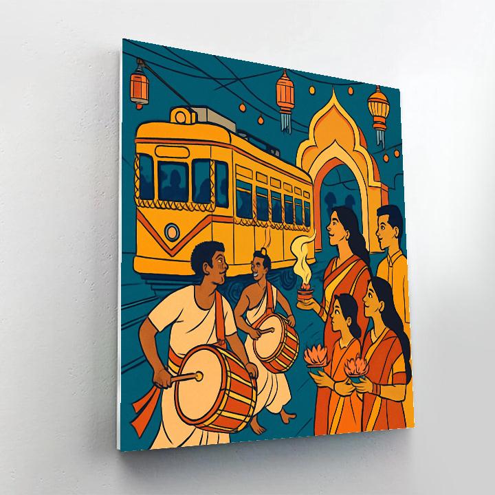 Kolkata Tram Festival In India paint by color