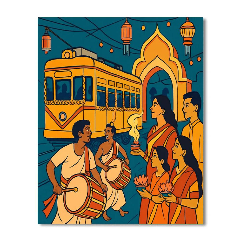 Kolkata Tram Festival In India paint by color