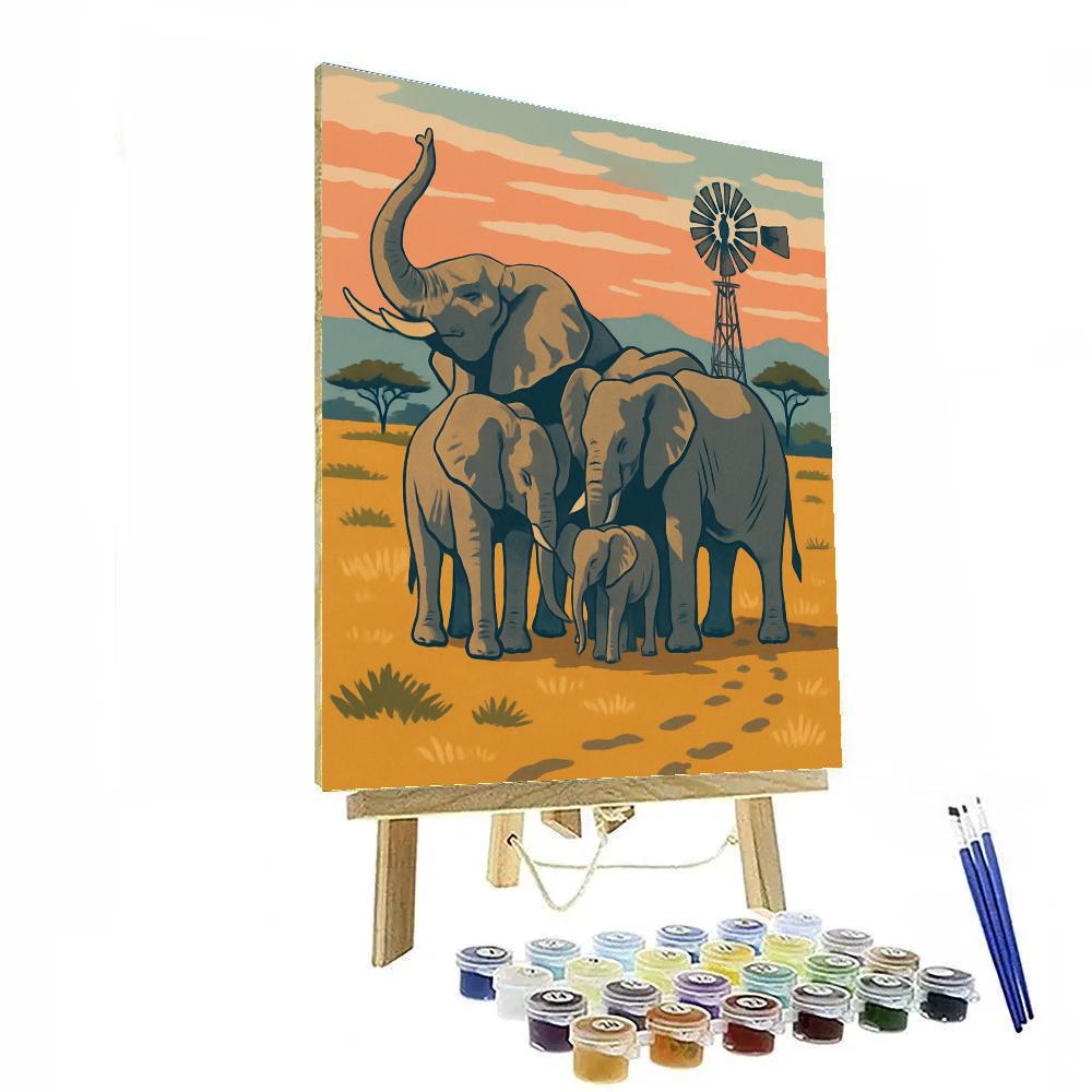 Grassland Windmill With Elephant Guardians Number painting
