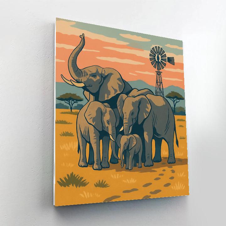 Grassland Windmill With Elephant Guardians Number painting