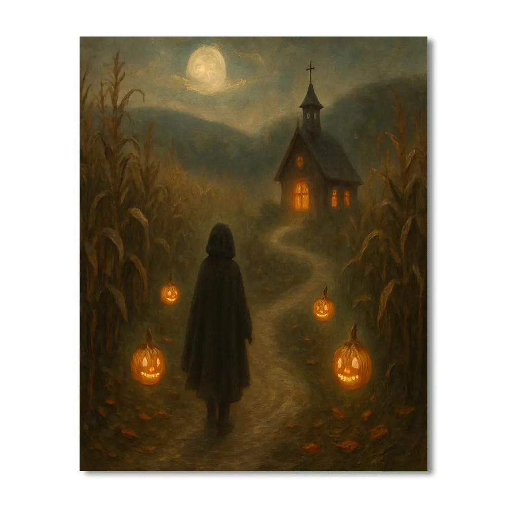 Candlelit Cornfield Path To The Tiny Chapel paint by numbers