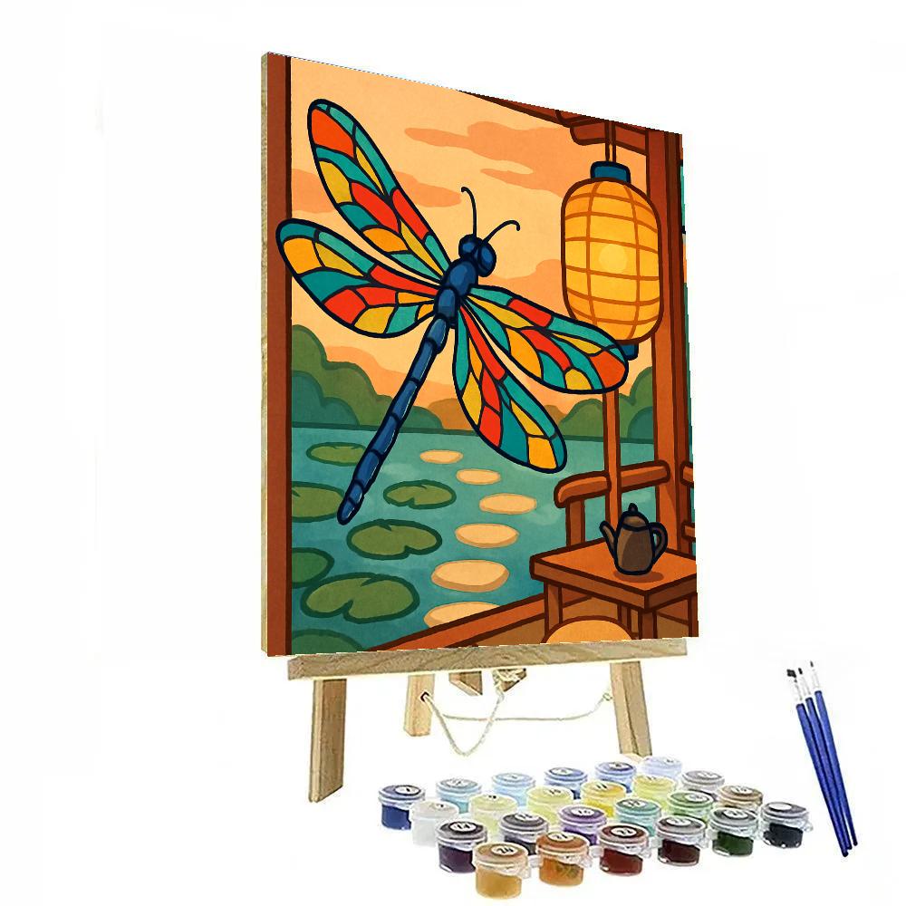 Tea Garden Pavilion With Dragonfly Lantern Light Paint by numbers kits