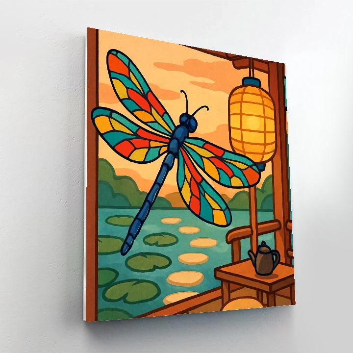 Tea Garden Pavilion With Dragonfly Lantern Light Paint by numbers kits