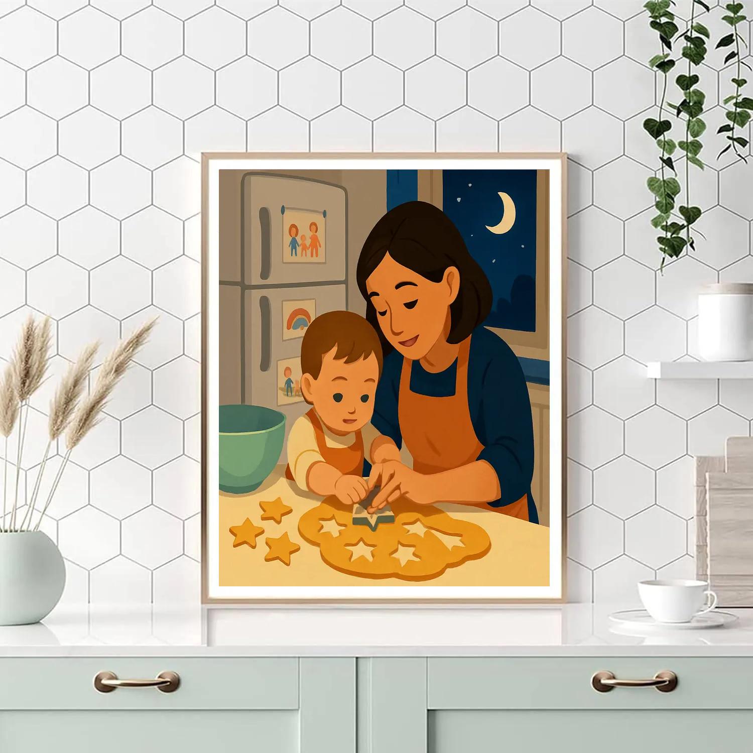 Starlit Kitchen Lesson With Mother paint by numbers