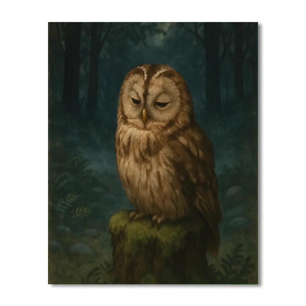 Moonlit Owl In The Fern Clearing painting number kit