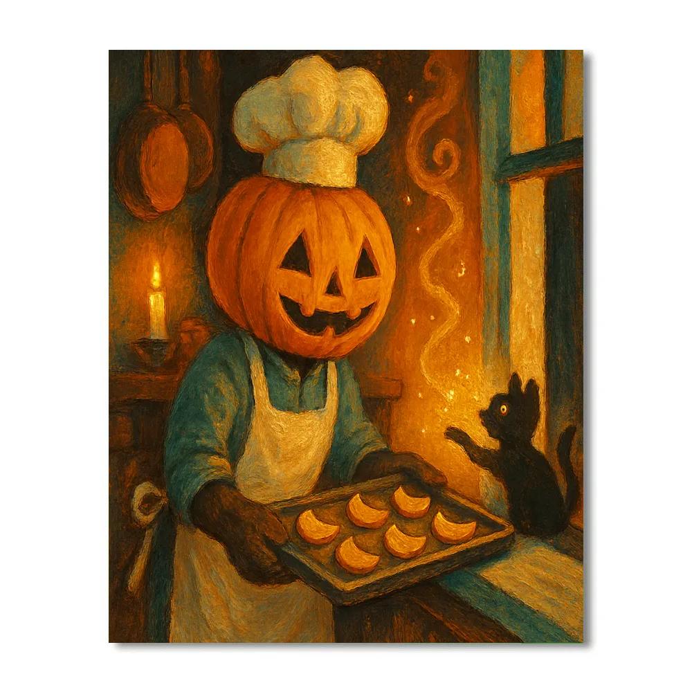 Pumpkin Headed Baker Cooling Moon Pies paint by numbers