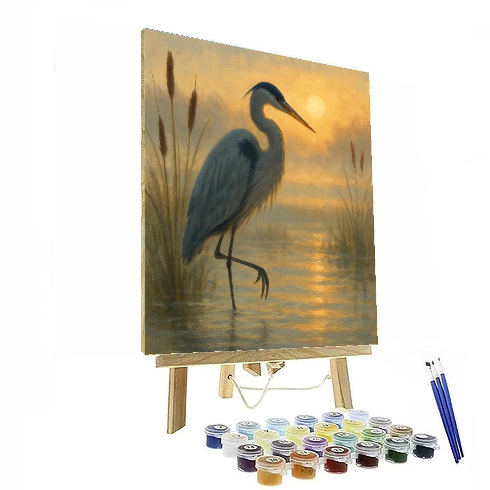 Golden Marsh Heron At First Light paint by numbers
