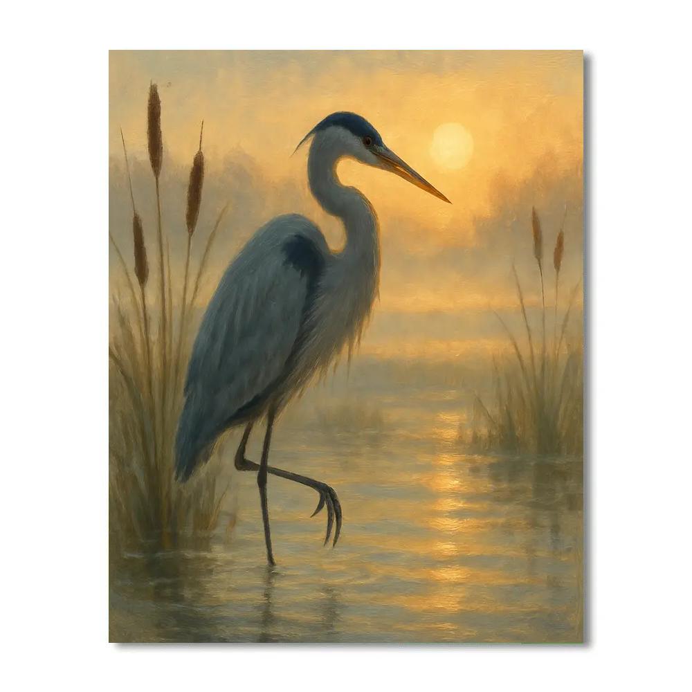 Golden Marsh Heron At First Light paint by numbers