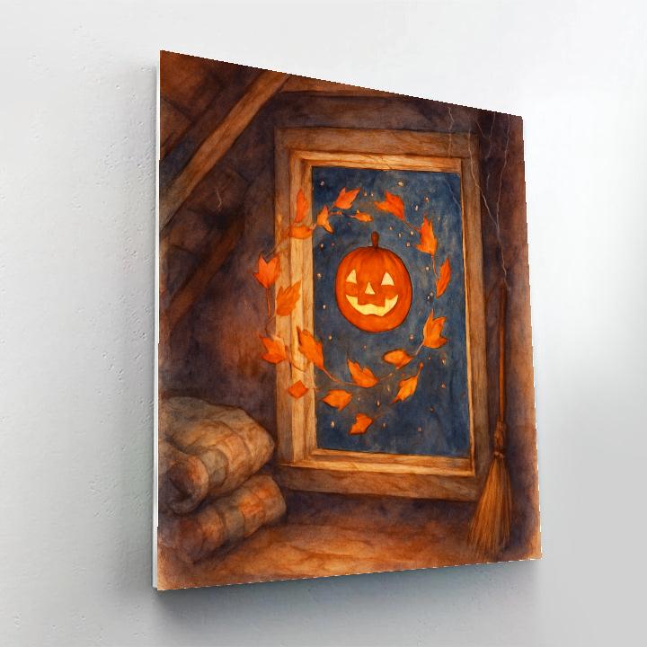 Enchanted Attic Window With Floating Autumn Leaves Paint by numbers kits