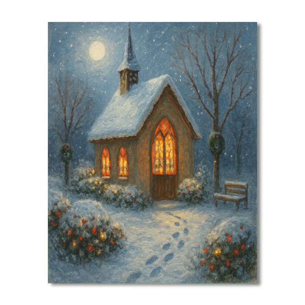 Candlelit Chapel In The Quiet Snowfall Paint by numbers kits