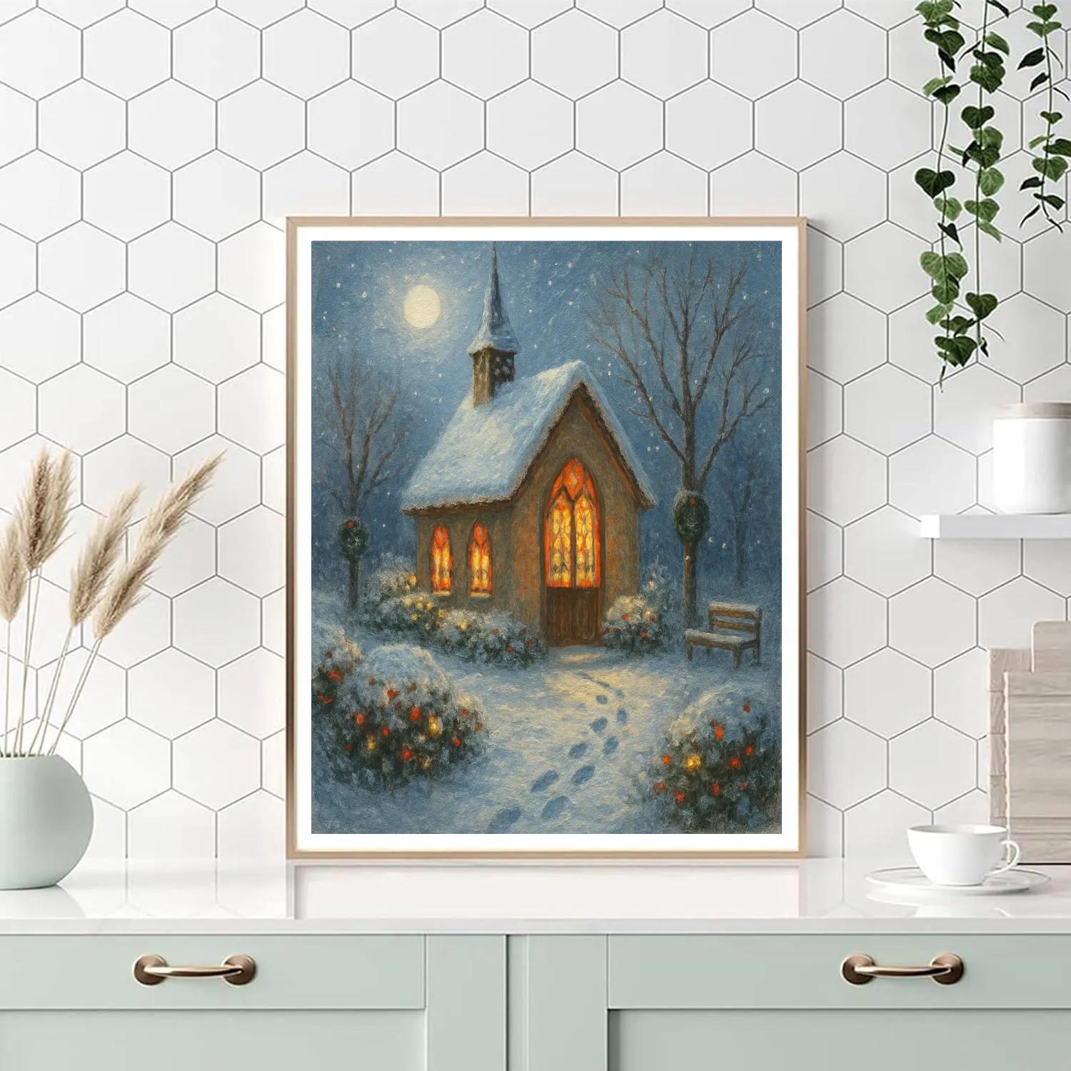 Candlelit Chapel In The Quiet Snowfall Paint by numbers kits