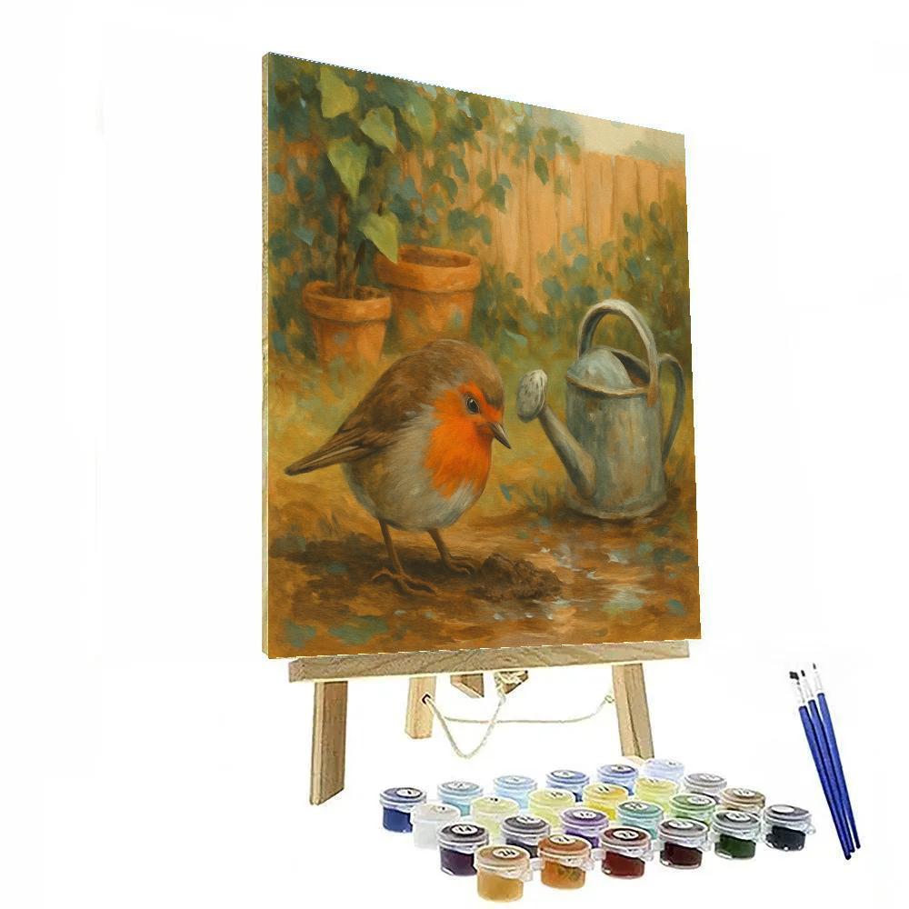 Garden Robin By The Watering Can Number painting