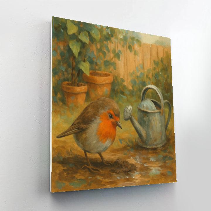 Garden Robin By The Watering Can Number painting