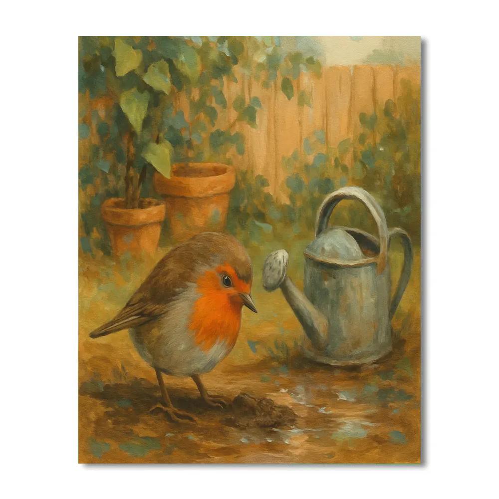 Garden Robin By The Watering Can Number painting