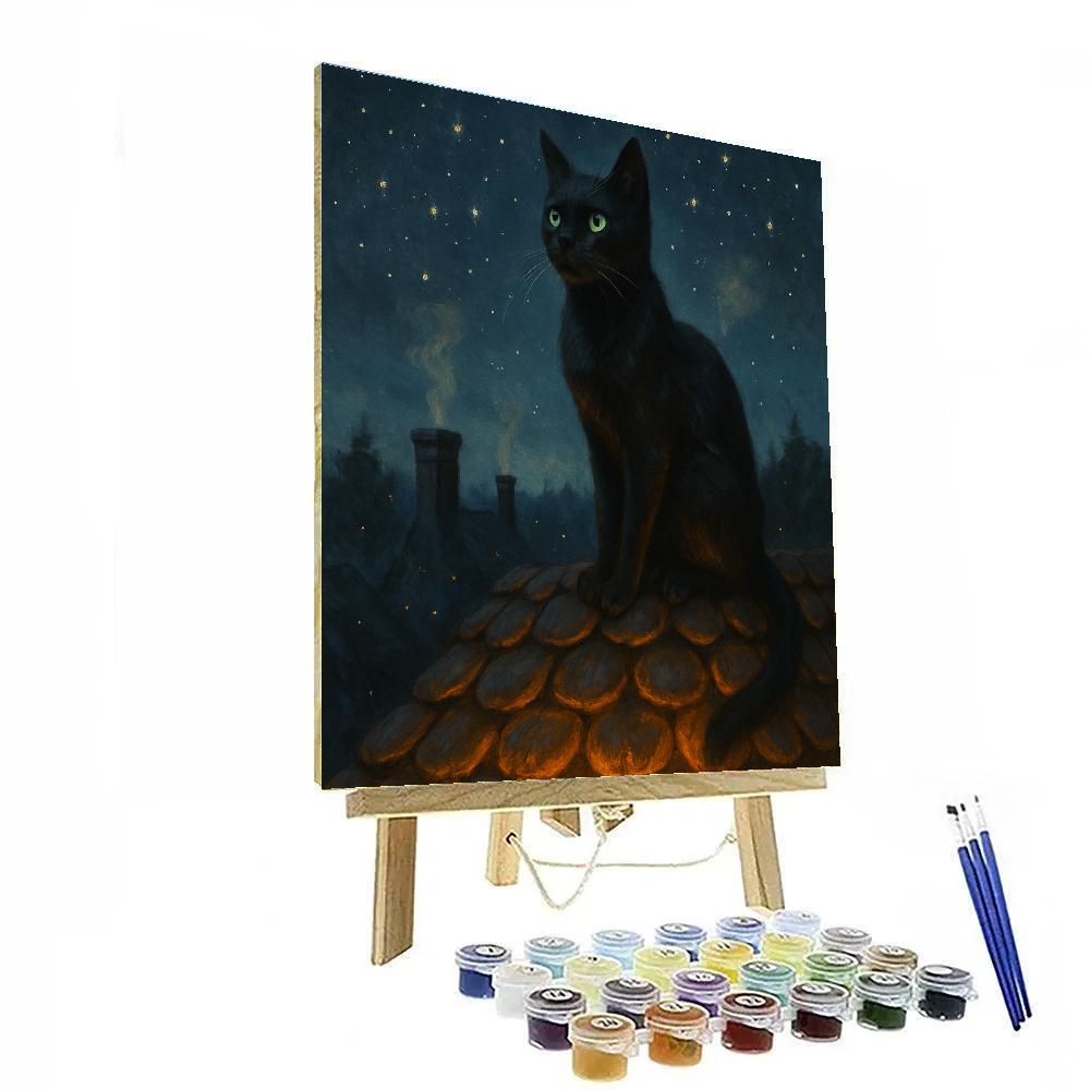 Black Cat Stargazer On The Pumpkin Roof Paint by numbers kits