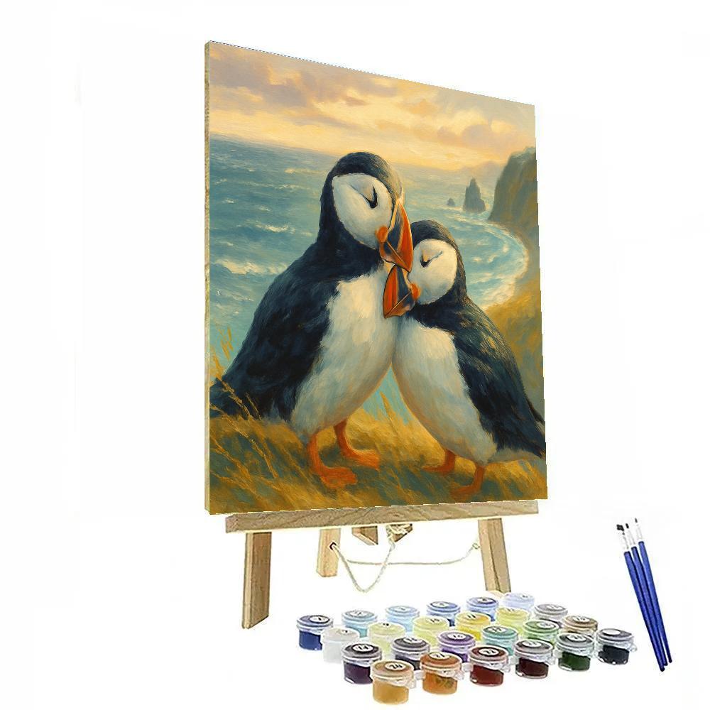 Seaside Puffins On Painted Cliffs paint by color