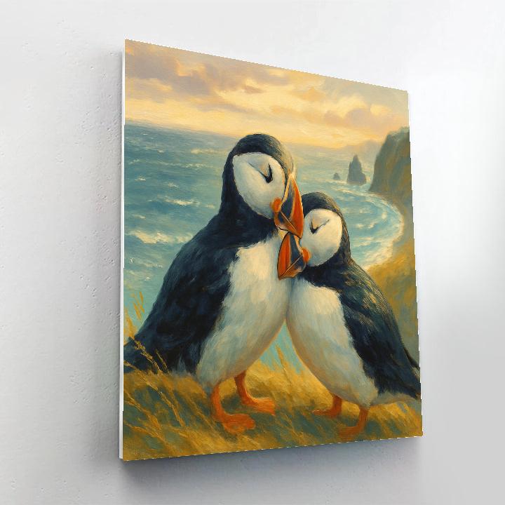Seaside Puffins On Painted Cliffs paint by color