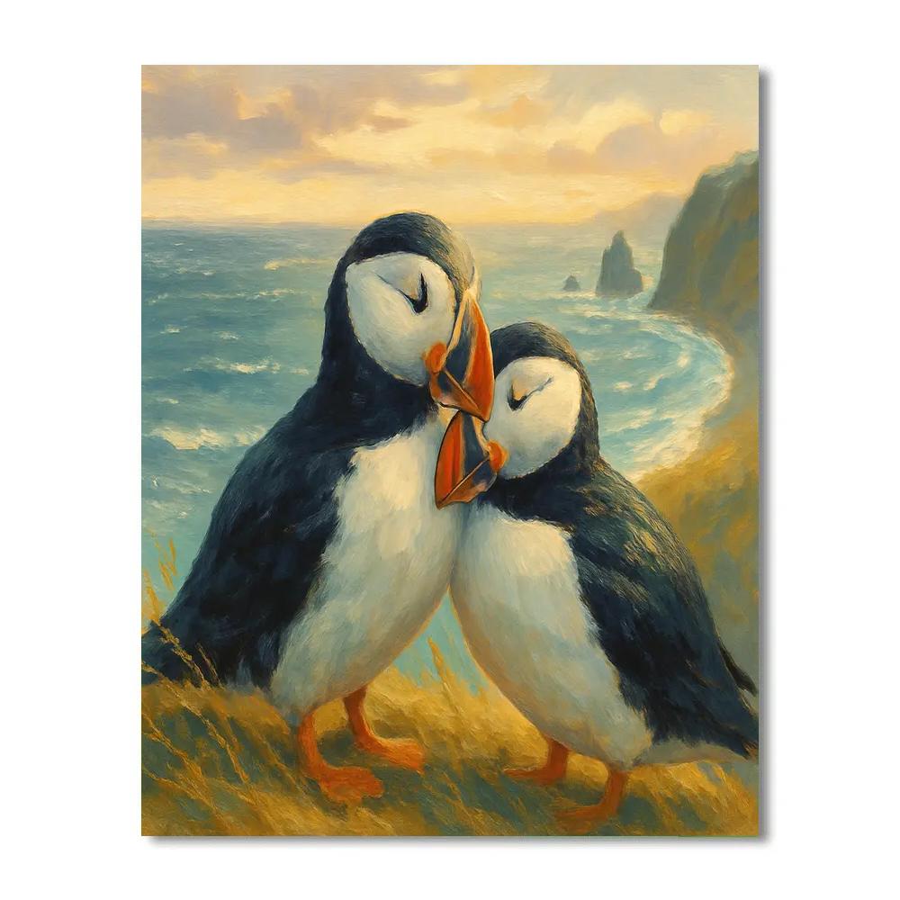Seaside Puffins On Painted Cliffs paint by color