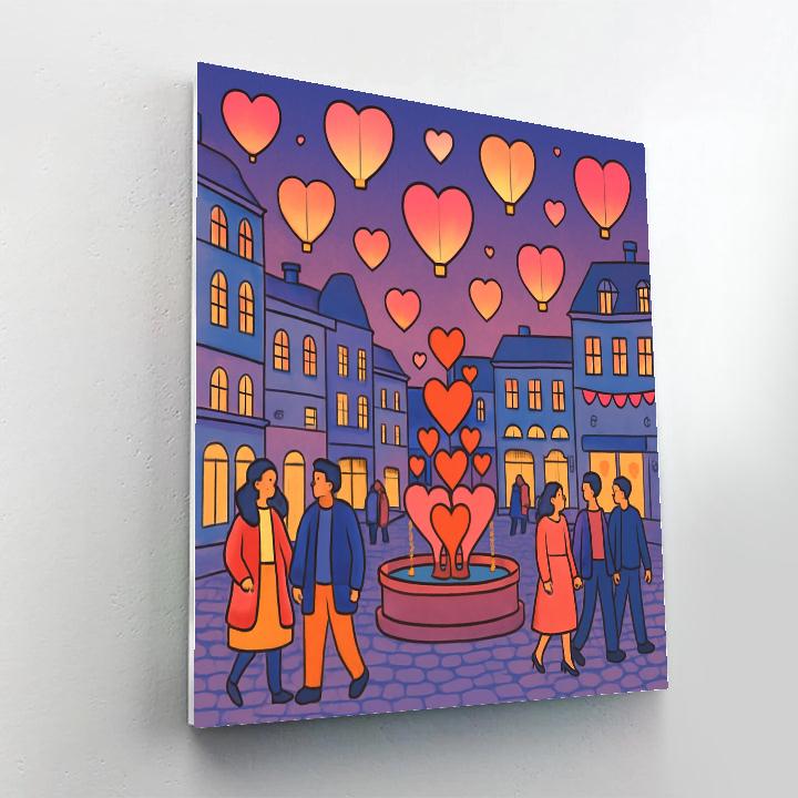Valentines Day Lanterns Over Rose City Numbered painting kits