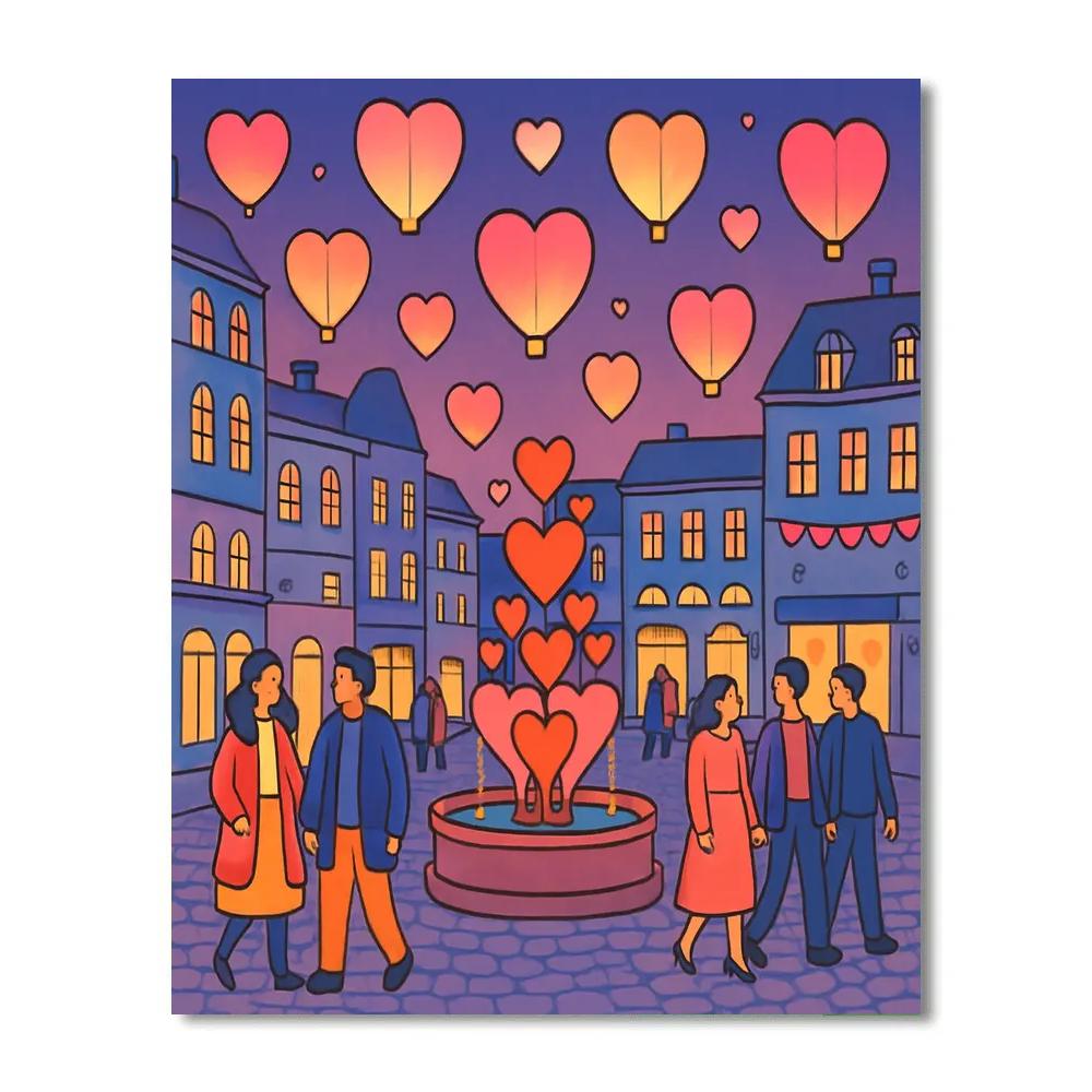 Valentines Day Lanterns Over Rose City Numbered painting kits