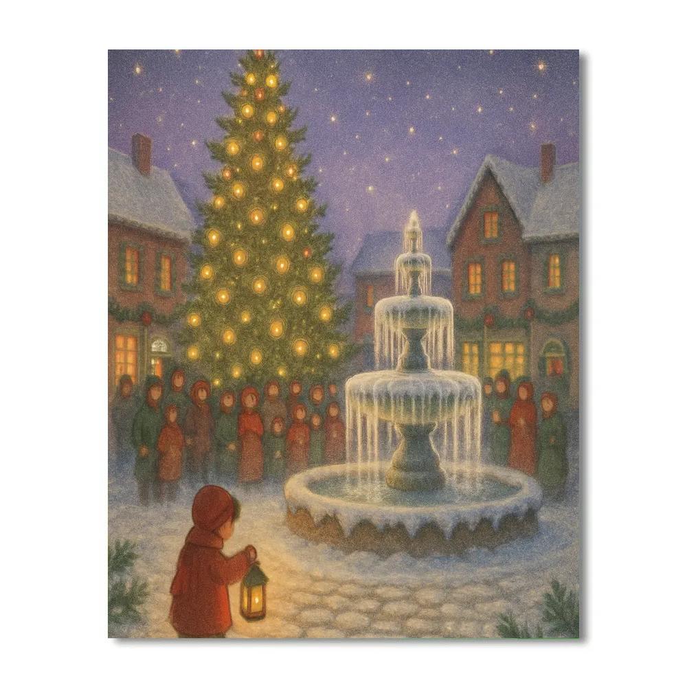 Village Tree Lighting At The Frozen Fountain paint by numbers