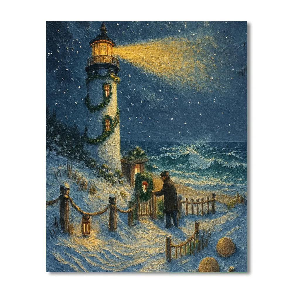 Snowy Lighthouse Of Winter Wishes paint by number