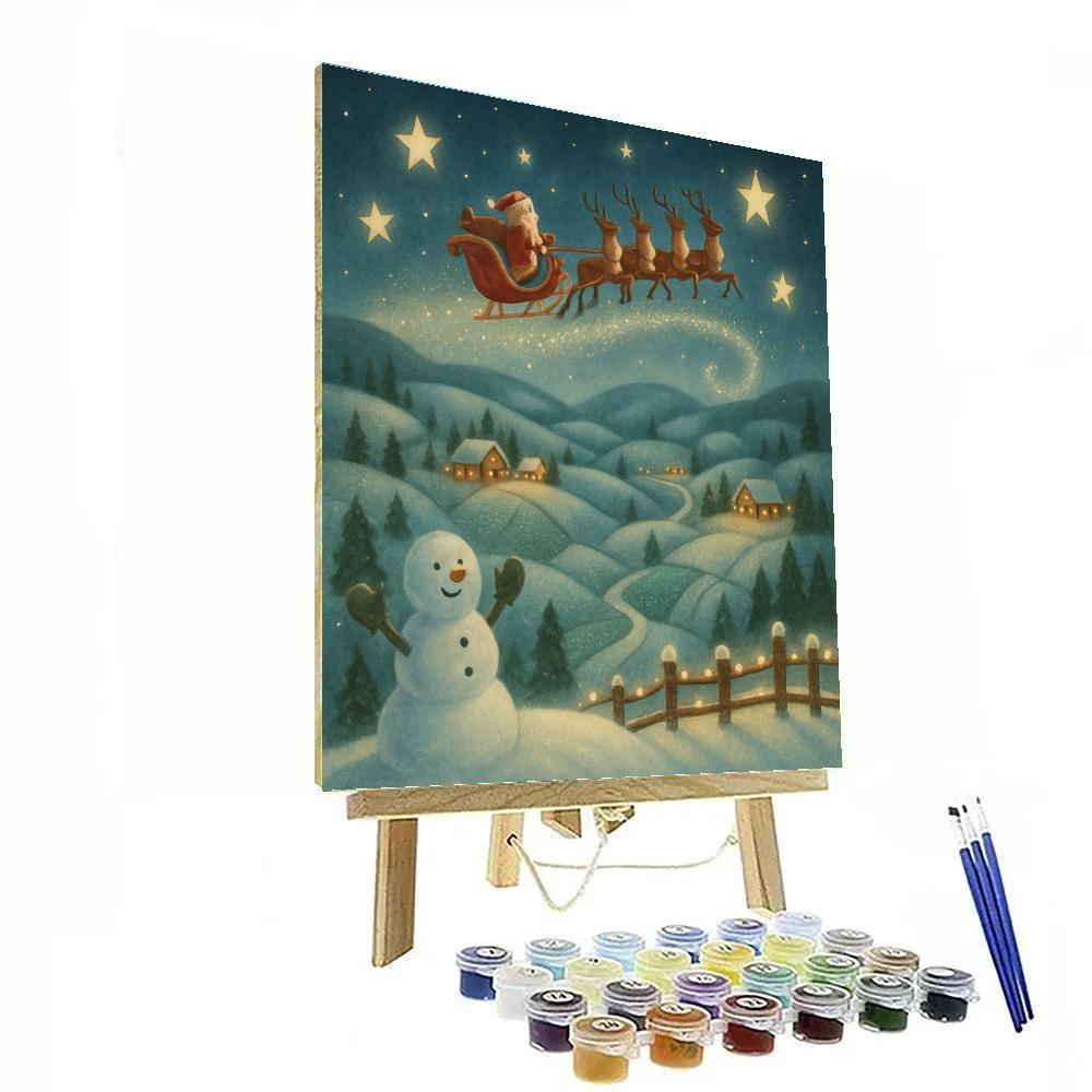 Santa Sleigh Over The Quilt Patch Hills painting number kit