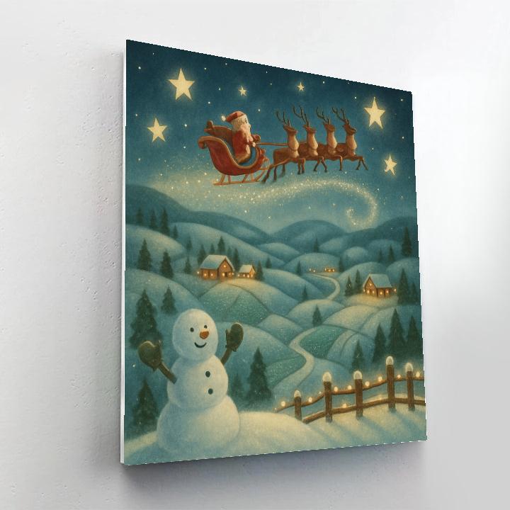 Santa Sleigh Over The Quilt Patch Hills painting number kit