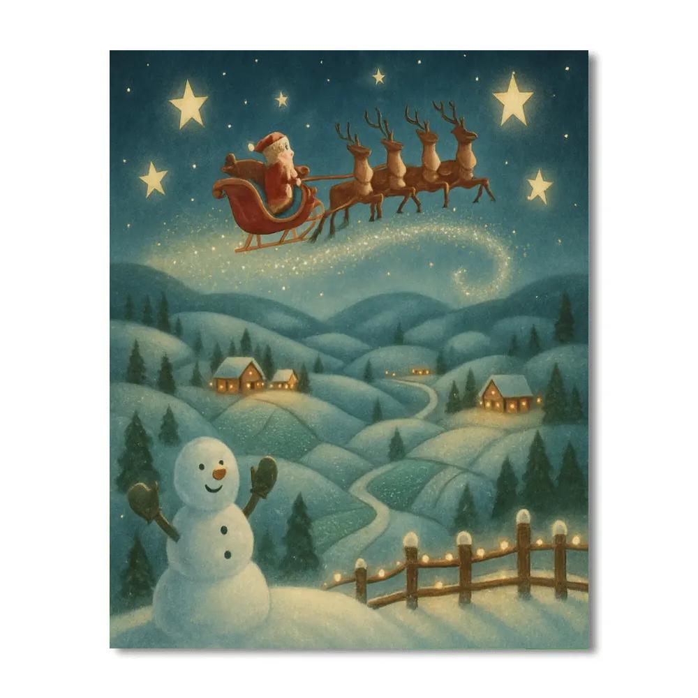 Santa Sleigh Over The Quilt Patch Hills painting number kit