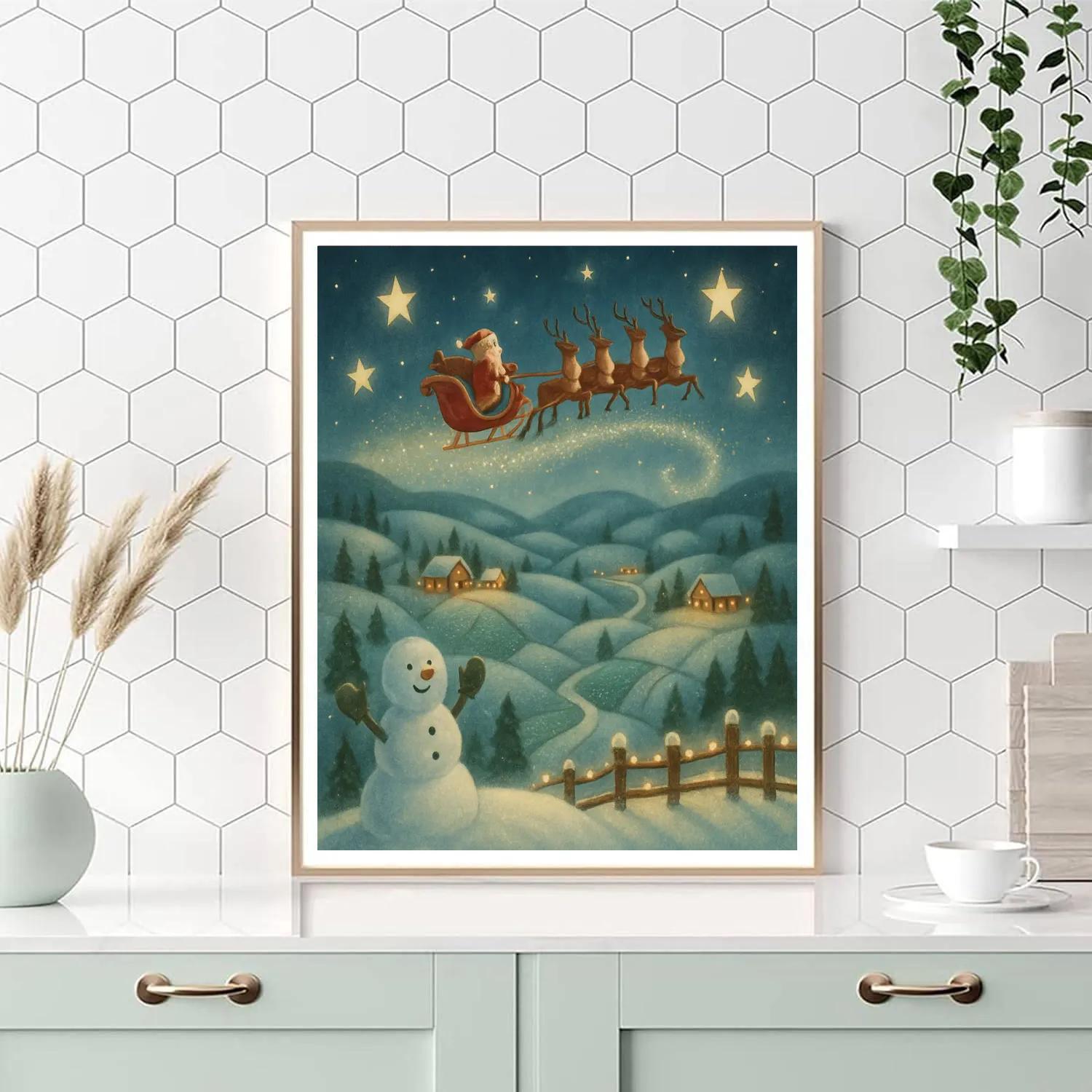 Santa Sleigh Over The Quilt Patch Hills painting number kit