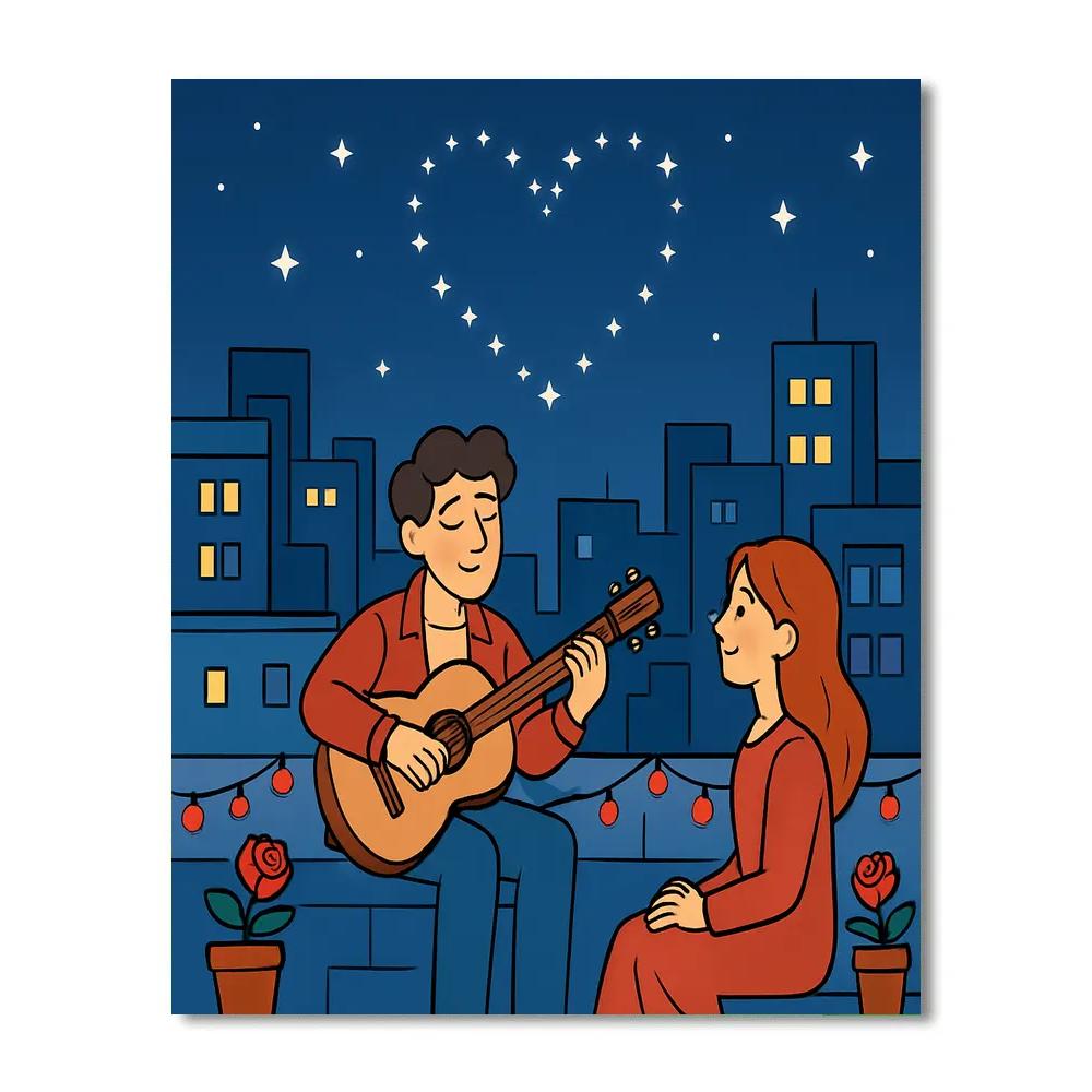 Stargazing Rooftop Valentines Day Serenade Paint by numbers kits
