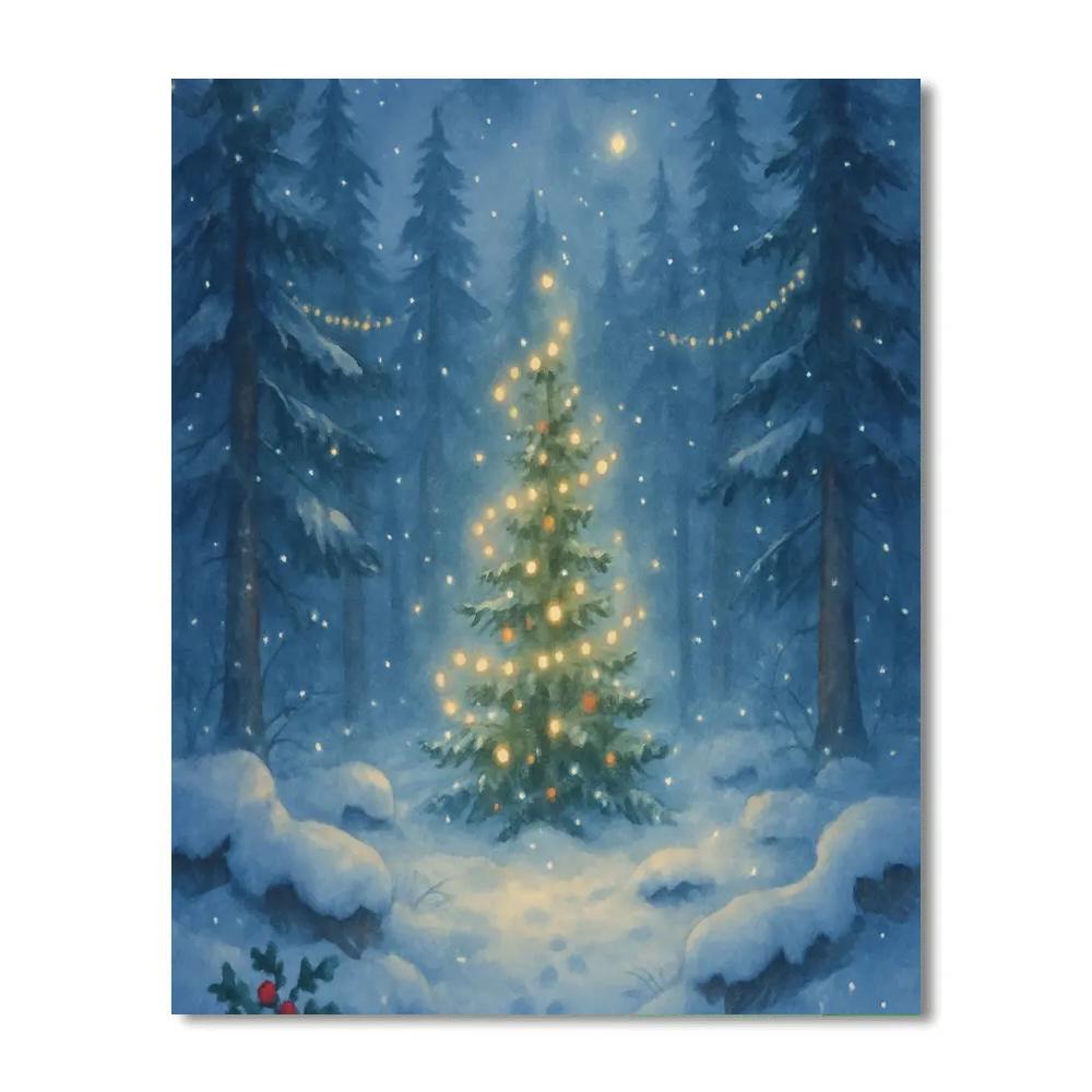 Pine Forest Fireflies In Winter Night Number painting