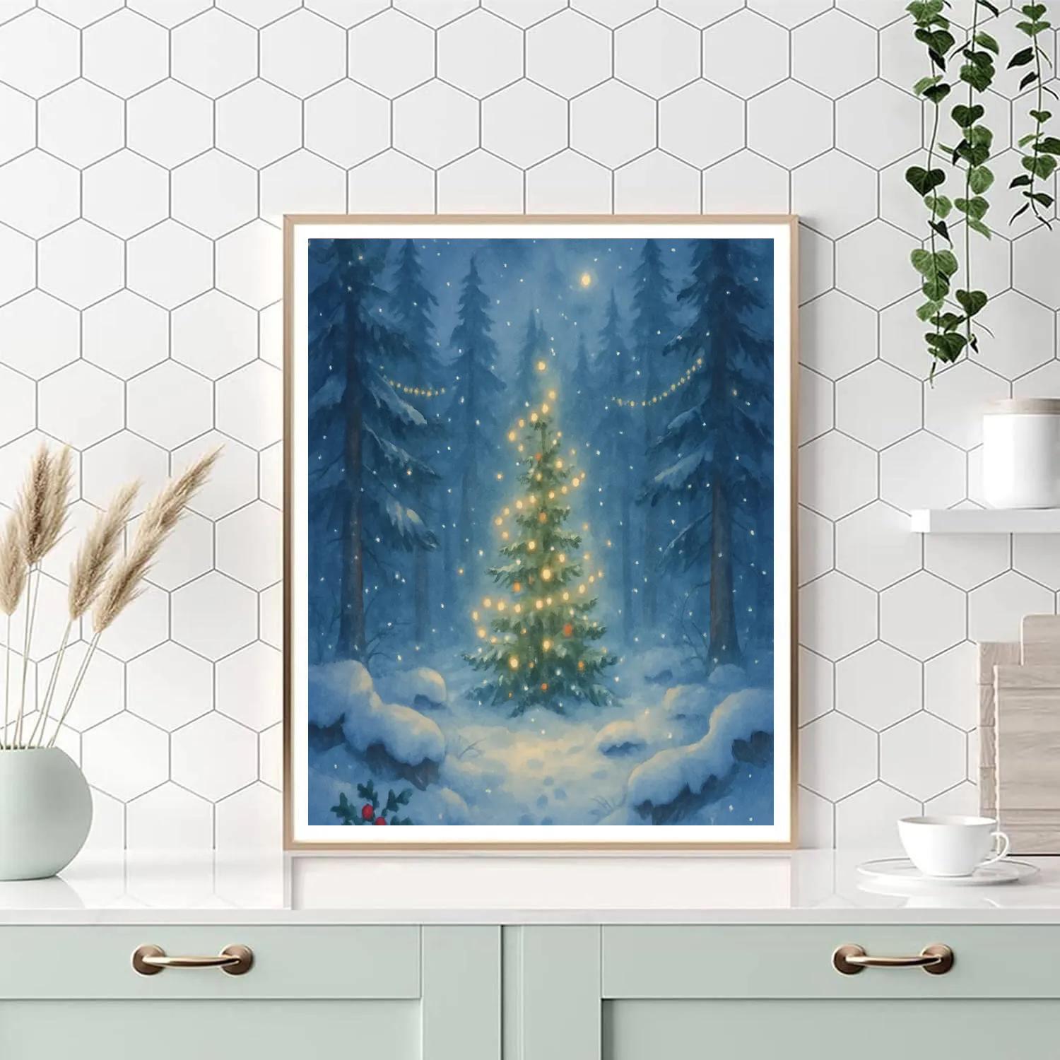 Pine Forest Fireflies In Winter Night Number painting