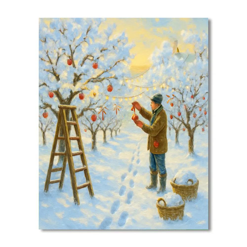 The Christmas Orchard Under Snow Blossoms paint by number