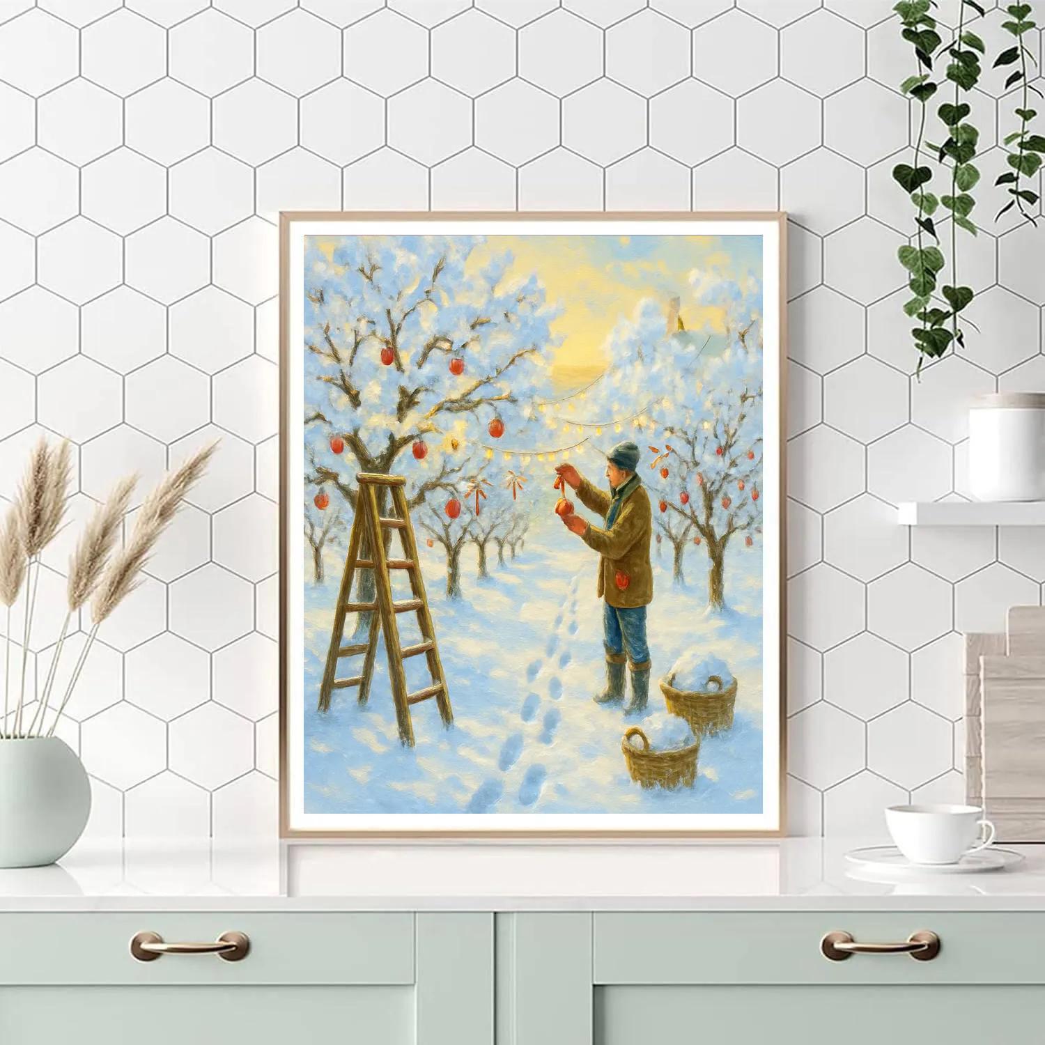 The Christmas Orchard Under Snow Blossoms paint by number