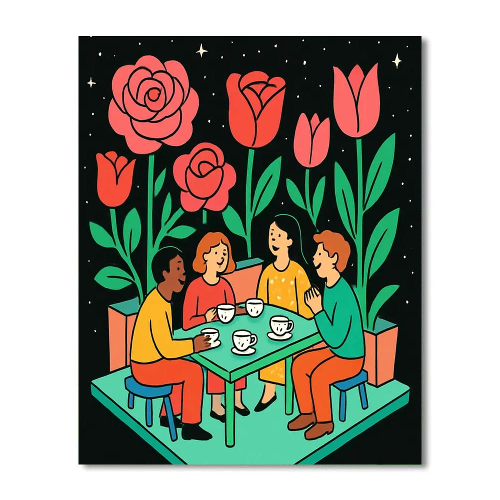 Space Garden Valentines Day Tea Party Paint by numbers kits