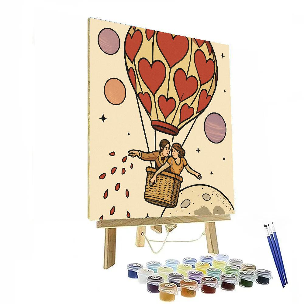 Valentines Day Balloon Voyage Above The Moon paint by color