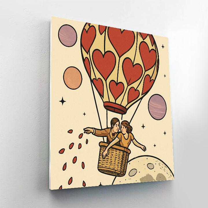 Valentines Day Balloon Voyage Above The Moon paint by color
