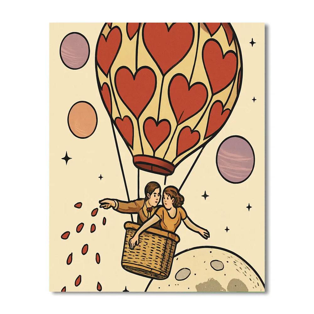 Valentines Day Balloon Voyage Above The Moon paint by color