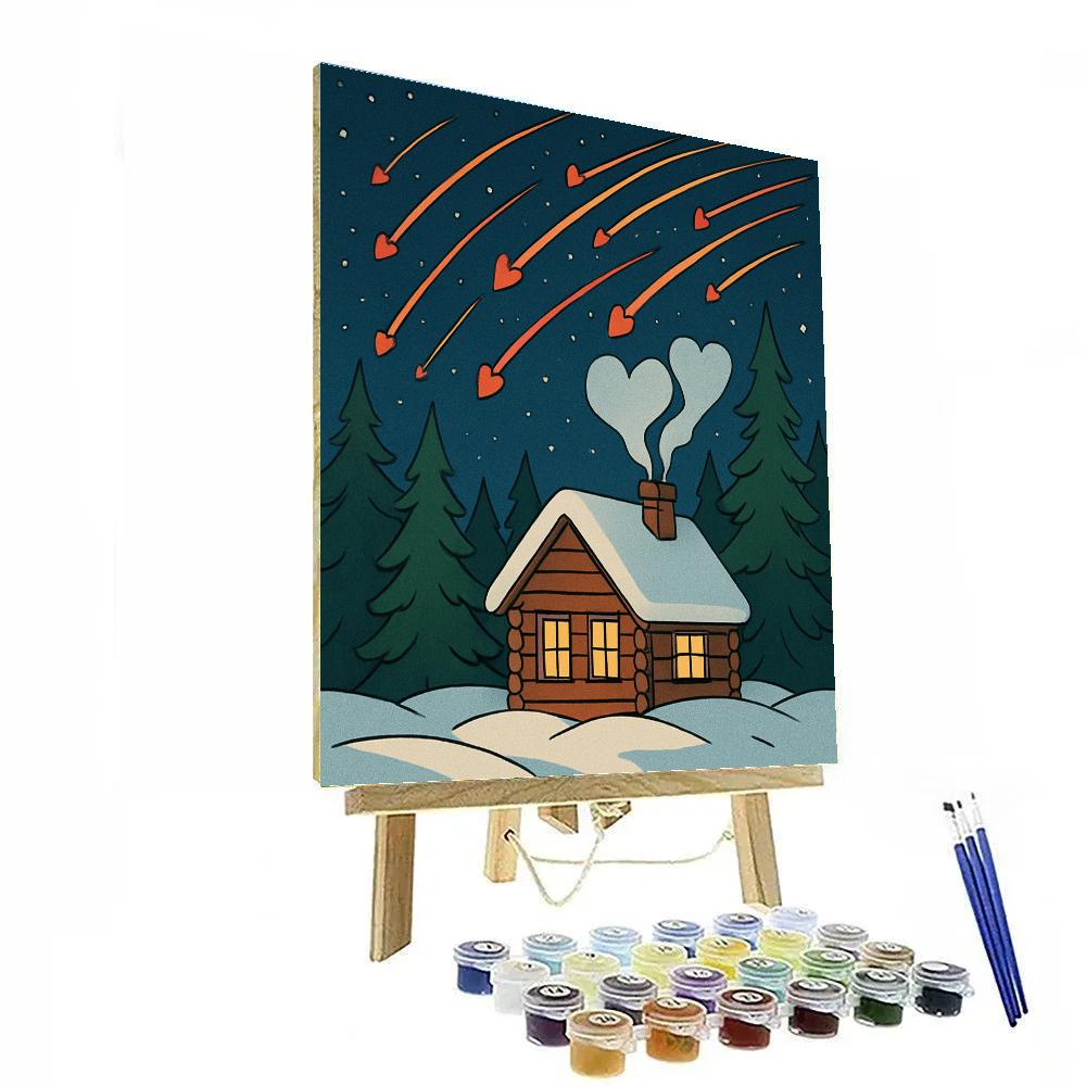 Valentines Day Meteor Shower Over Cozy Cabin paint by color
