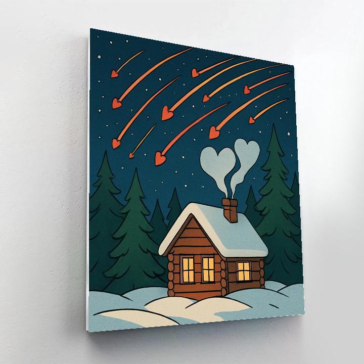 Valentines Day Meteor Shower Over Cozy Cabin paint by color