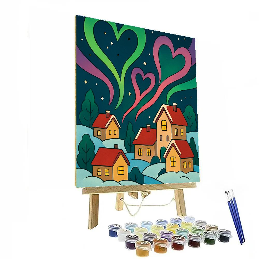Aurora Hearts Over Valentines Day Village Number painting