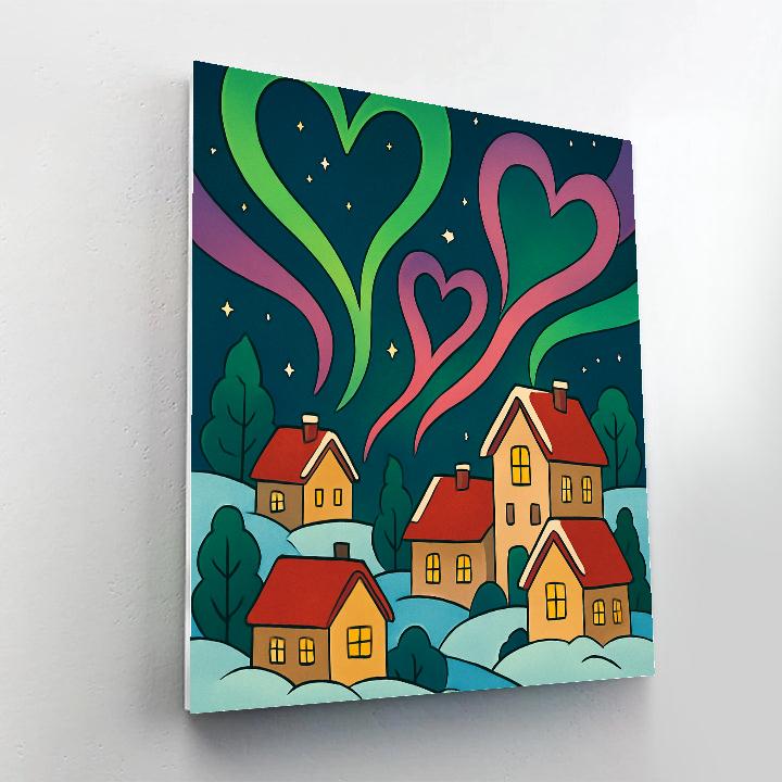 Aurora Hearts Over Valentines Day Village Number painting