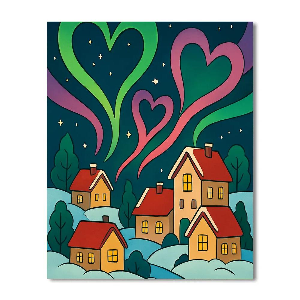 Aurora Hearts Over Valentines Day Village Number painting