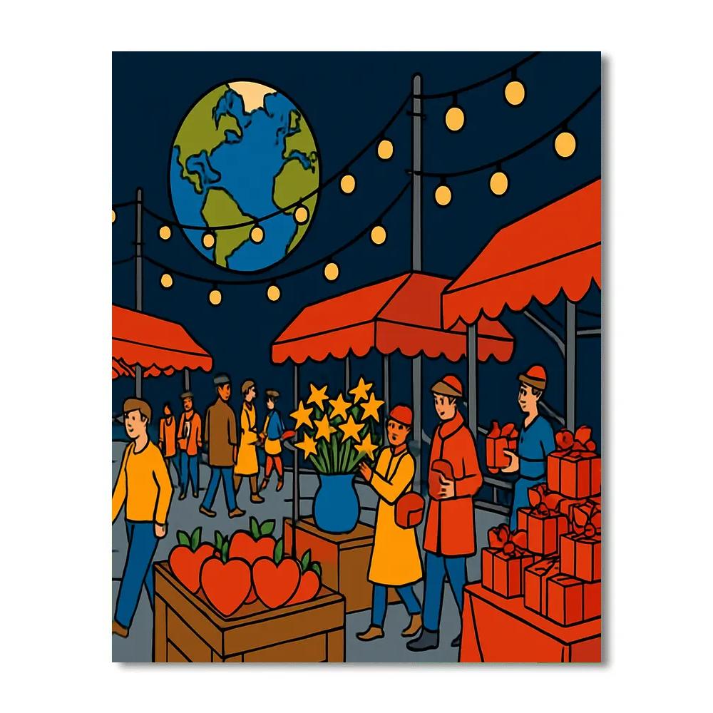 Valentines Day Market On The Moon Dock Paint by numbers art