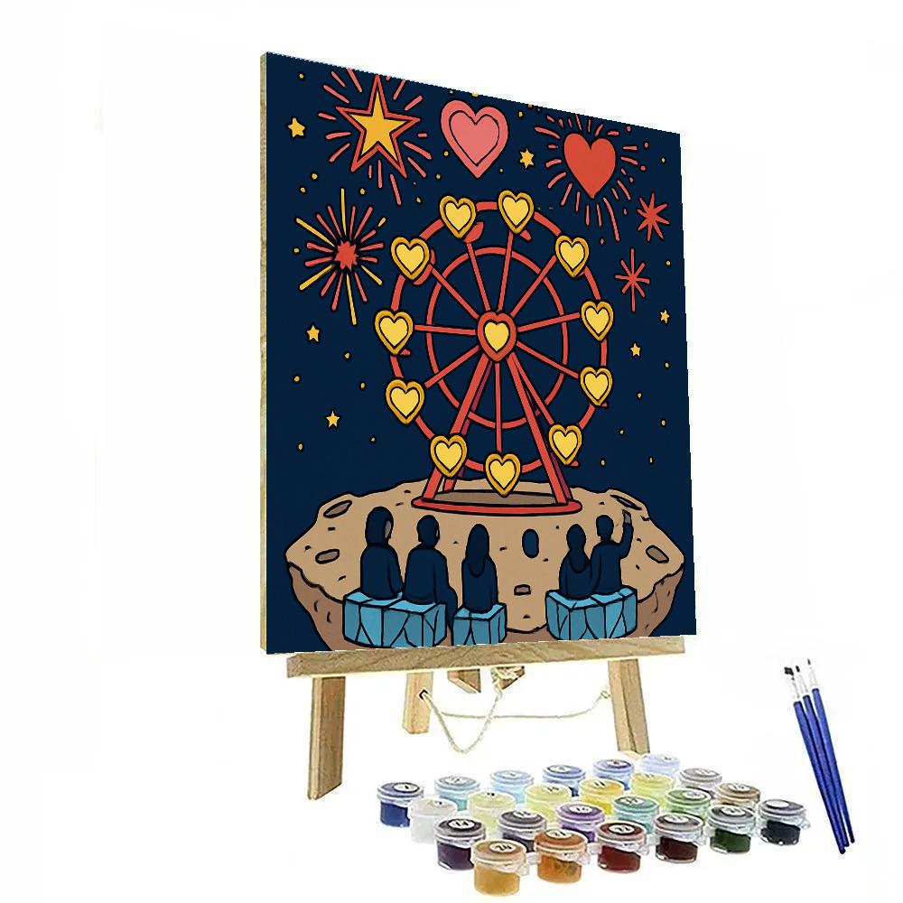 Valentines Day Fireworks Above Space Ferris Wheel Numbered painting kits